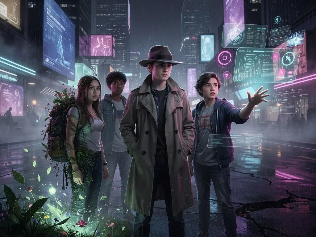 Teenagers representing new drama subgenres for 2026, stylized urban backdrop.