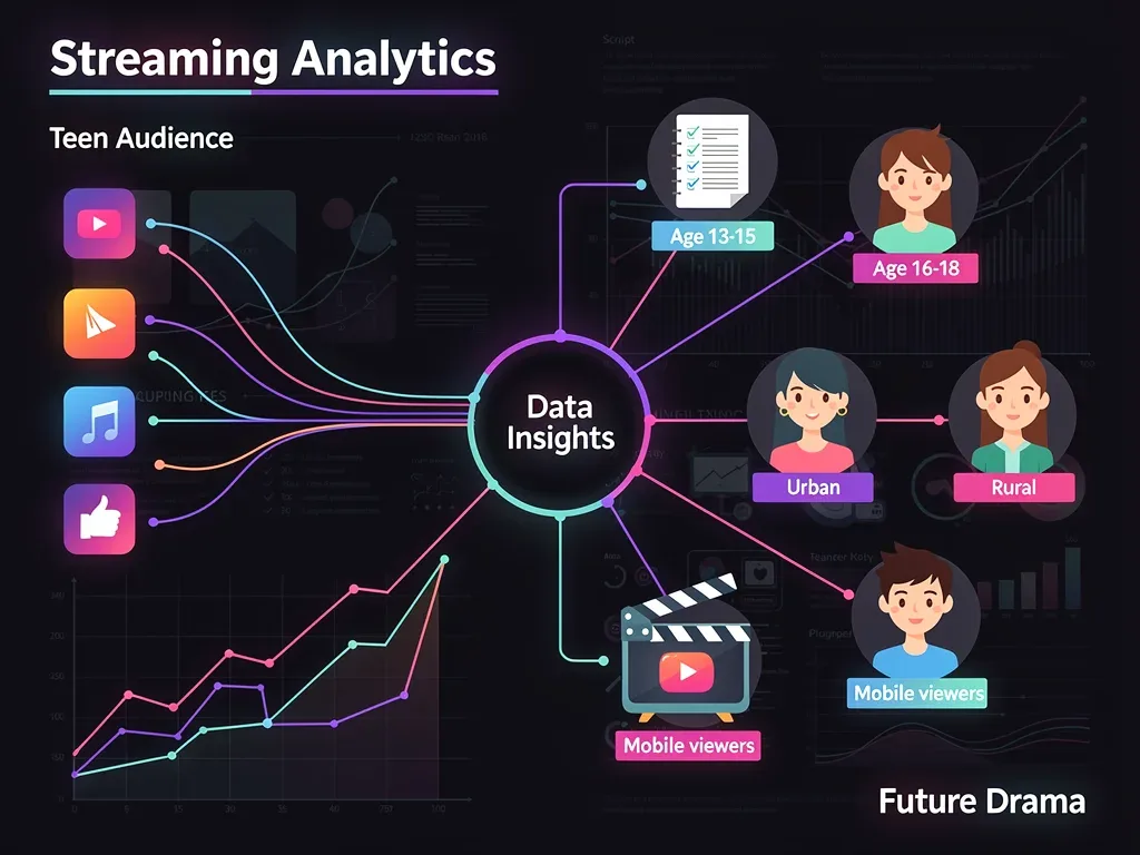 Data analytics and audience demographics connecting streaming platforms, influencing future teen drama production.