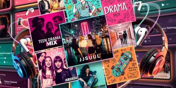 Dynamic collage of album art representing the best teen drama soundtracks of early 2026, showcasing diverse musical styles.
