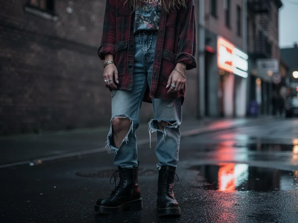 Person in Neo-Grunge Revival outfit, reflecting 2026 teen drama fashion.