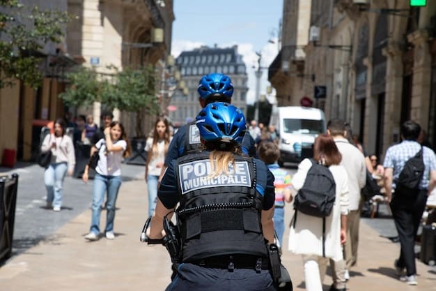 A police precinct in Paris, with officers working at their desks. The atmosphere is busy and tense, reflecting the pressure of their jobs. The scene illustrates the daily life of French law enforcement.