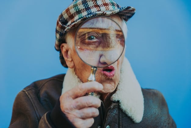 A close-up shot of a detective's face. The detective looks determined, with a mix of exhaustion and resolve in their expression. The background is blurred, suggesting a chaotic crime scene with police lights flashing in the distance, focusing attention on the detective's face.