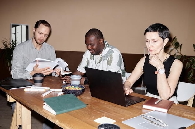 A diverse group of screenwriters collaborating around a conference table. They are discussing scripts, sharing ideas, and working together to craft a compelling story for an ensemble cast in an international crime drama.