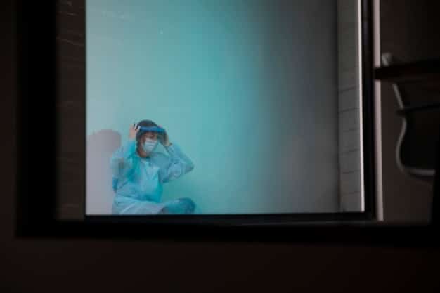 A scene from a medical drama showing doctors in a tense operating room, with the faces of concerned family members visible through a window, emphasizing the emotional impact of medical decisions.