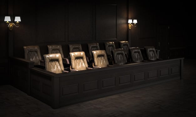 Depiction of a tense courtroom scene from a TV show versus an image of lawyers calmly reviewing documents in a real-life setting.