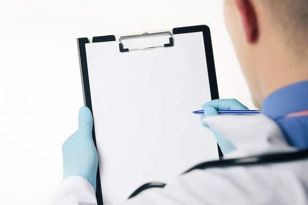 A close-up shot of a doctor's hand holding a clipboard with a complex medical chart, emphasizing the amount of information and expertise required for accurate diagnoses in real life.