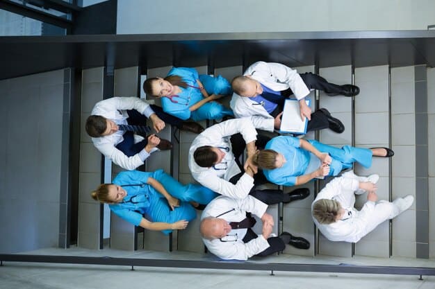 A scene from a popular medical drama showing a team of doctors huddled around an MRI machine, analyzing the scan results on a large monitor. The lighting should be dramatic, highlighting the intensity of the situation.