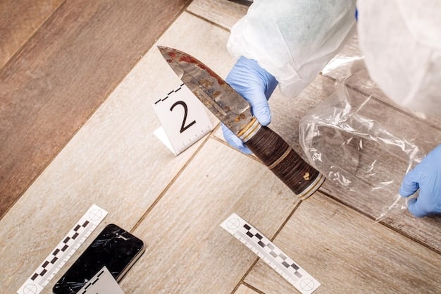 A photo of a real crime scene investigation team meticulously documenting evidence, taking photographs, and labeling items with extreme care and precision.