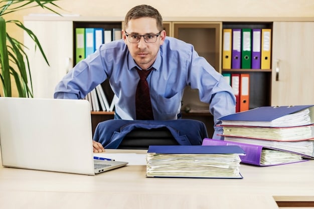 A lawyer sitting at a desk piled high with paperwork, looking stressed and overwhelmed, with a financial spreadsheet on the computer screen.